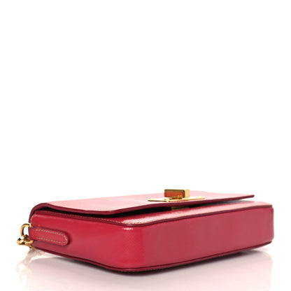 Prada Saffiano Vernice Turnlock Convertible Shoulder Bag Peonia 4 of 9