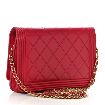 Chanel Lambskin Quilted Boy Wallet On Chain WOC Red 3 of 27