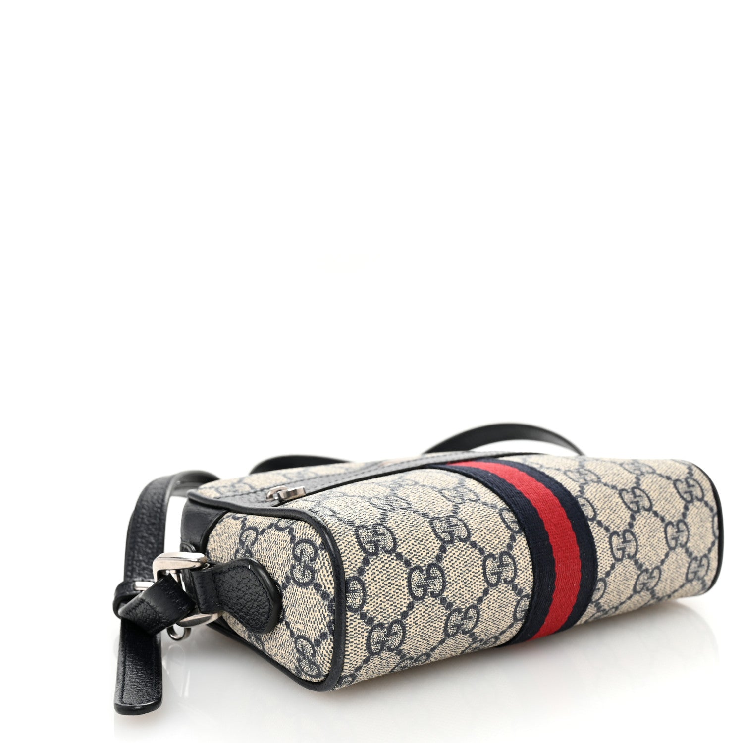Gucci GG Supreme Monogram Textured Dollar Calfskin Web Mini Ophidia Shoulder Bag Beige Blue 4 of 12