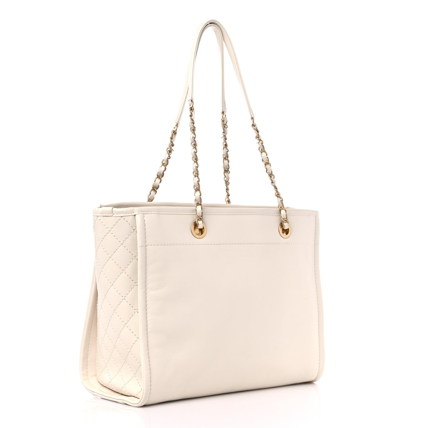 Aged Calfskin Small Charms Deauville Tote White