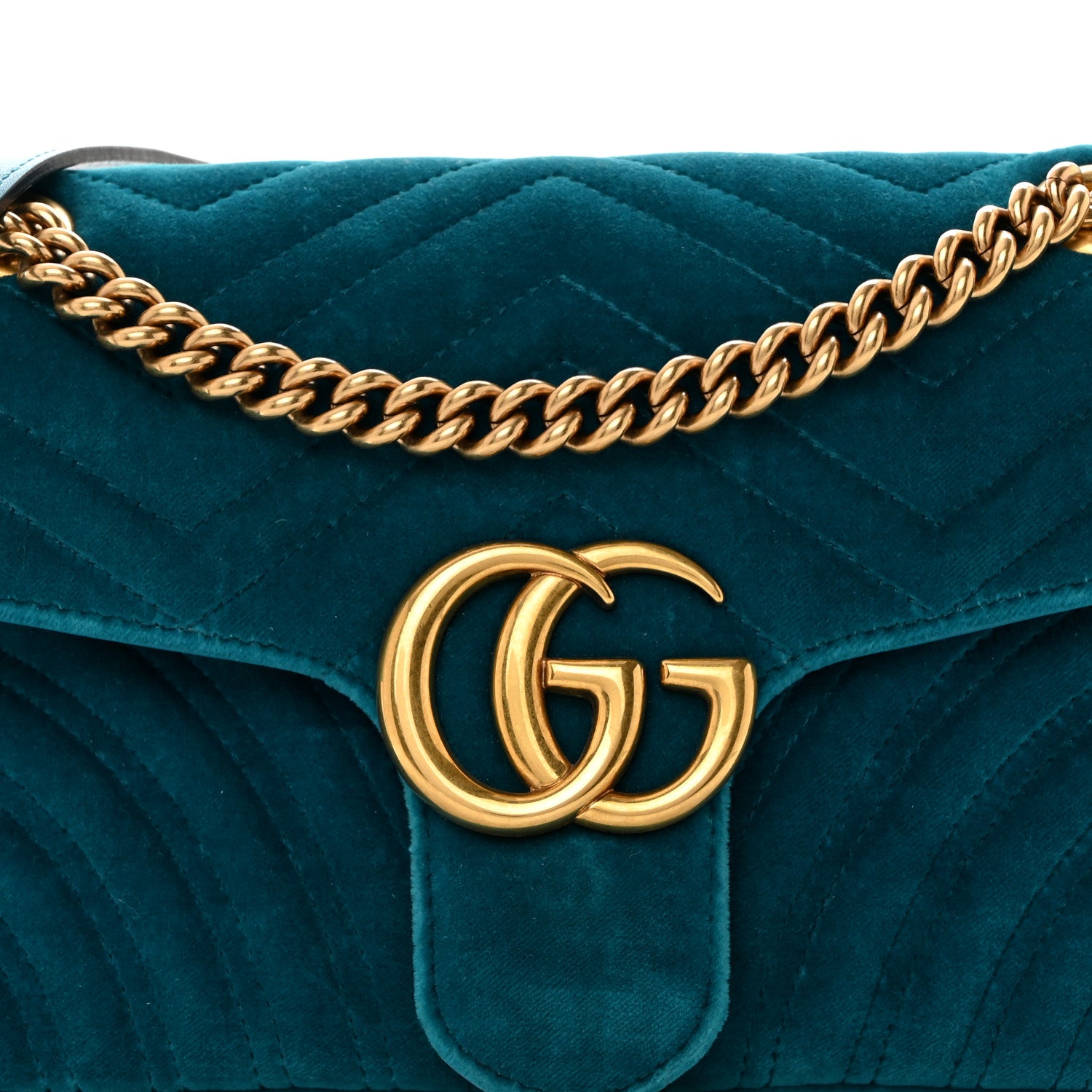 Gucci Velvet Matelasse Small GG Marmont Shoulder Bag Pavone Cyan 8 of 10