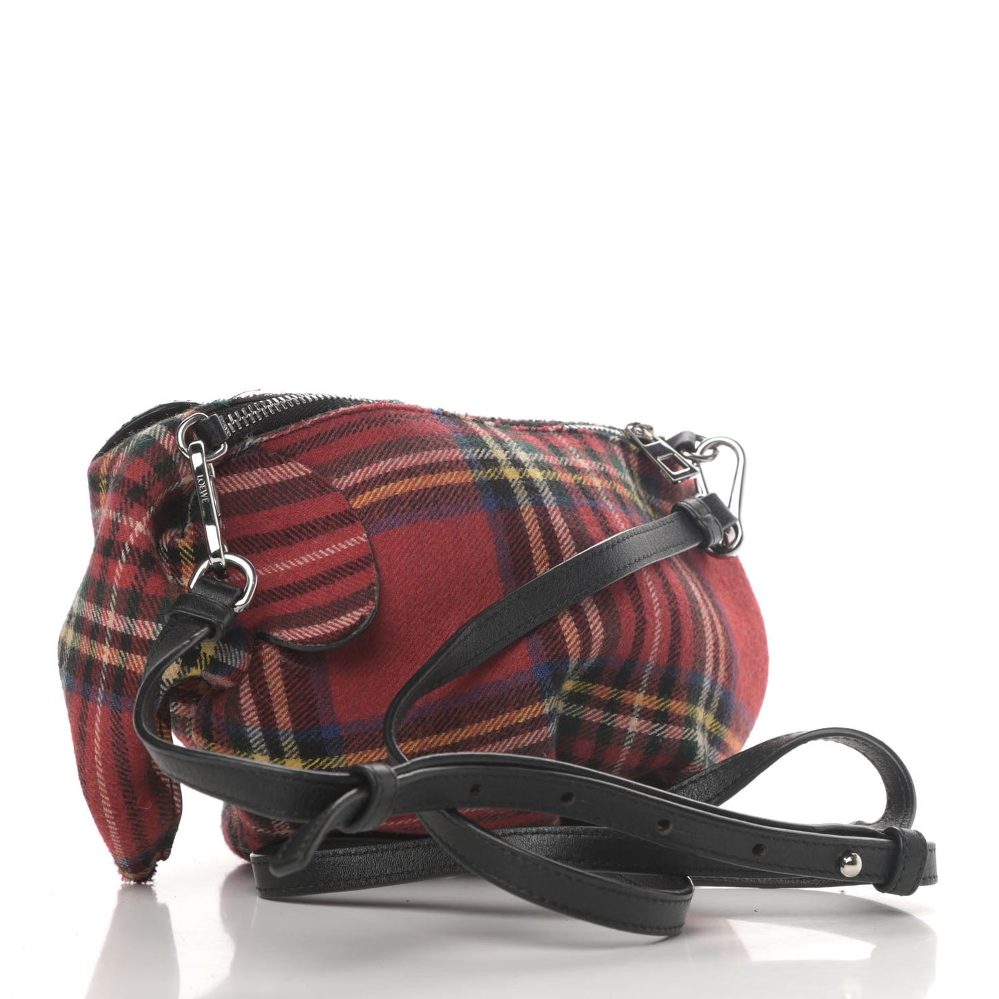Wool Calfskin Mini Elephant Crossbody Bag Red Tartan