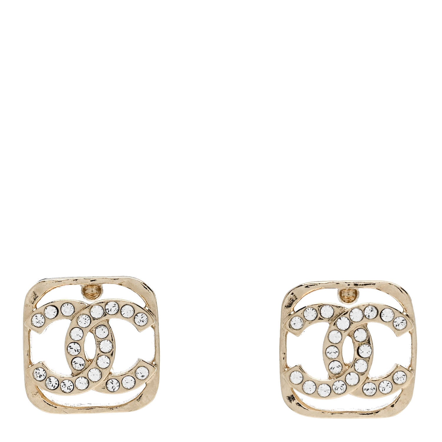Chanel Metal Crystal Square CC Earrings Gold 1 of 4