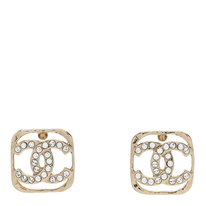 Chanel Metal Crystal Square CC Earrings Gold 1 of 4