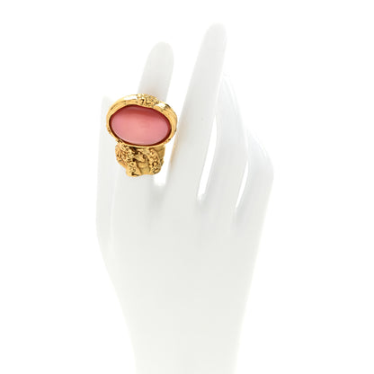 Saint Laurent Glass Cabochon Arty Ovale Ring 54 6.75 Gold Pink 2 of 4