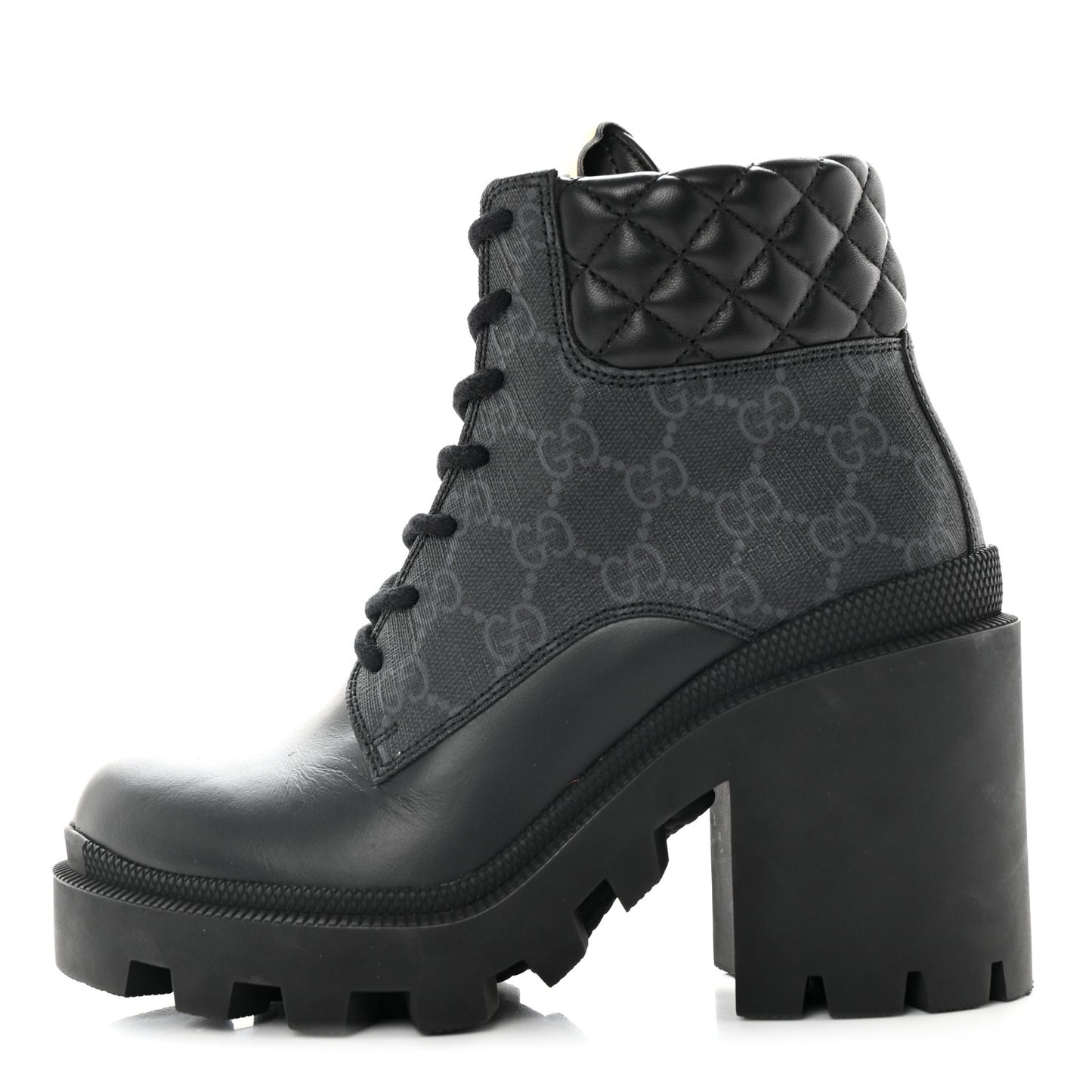 Apollo Calfskin GG Supreme Nappa Samoa Quilted Lace Up Ankle Boots 35 Black