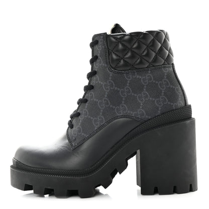 Gucci Apollo Calfskin GG Supreme Nappa Samoa Quilted Lace Up Ankle Boots 35 Black 1 of 12