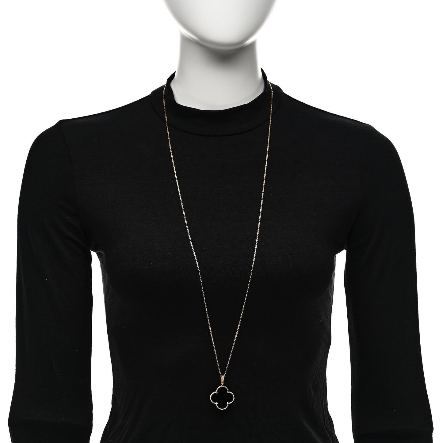18K Yellow Gold Black Onyx Magic Alhambra Pendant Necklace