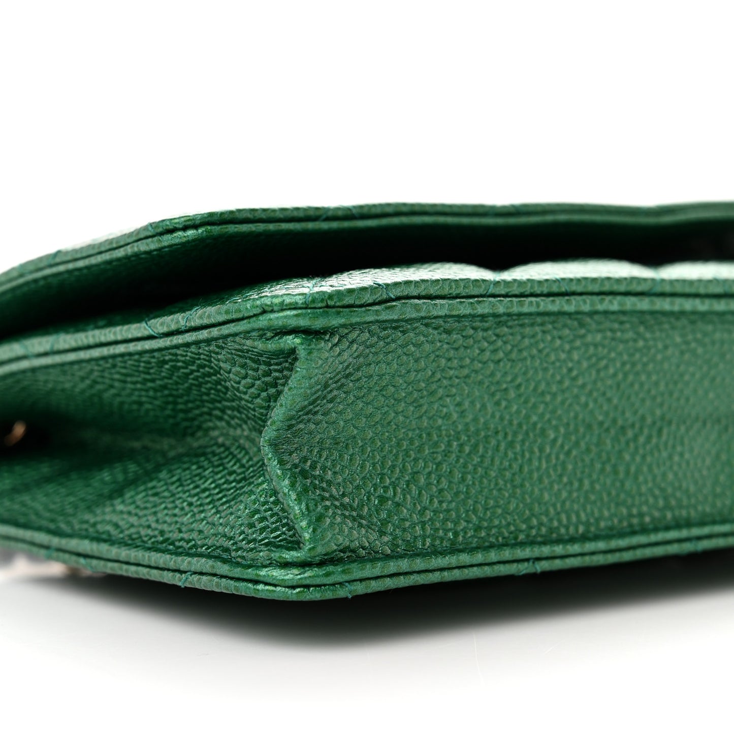 Metallic Caviar Quilted Wallet On Chain WOC Green