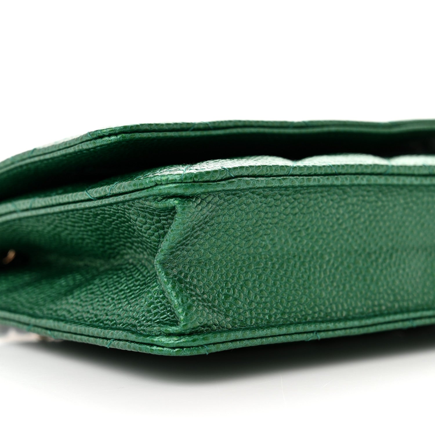 Chanel Metallic Caviar Quilted Wallet On Chain WOC Green 10 of 12