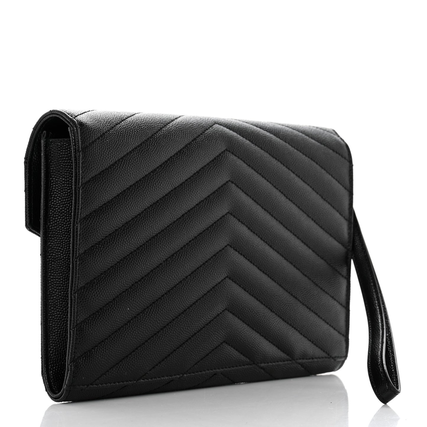 Grain De Poudre Matelasse Chevron Monogram Envelope Clutch Black