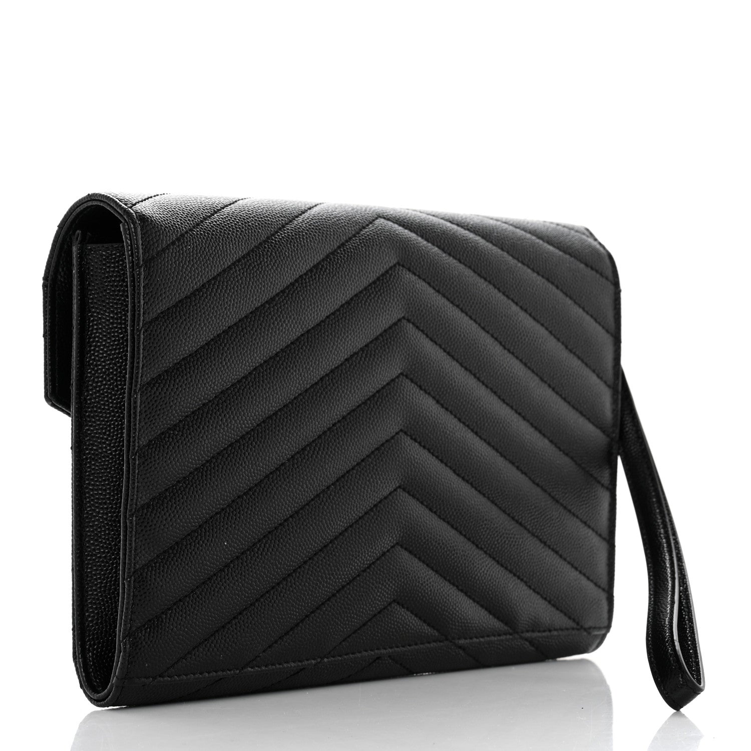Saint Laurent Grain De Poudre Matelasse Chevron Monogram Envelope Clutch Black 3 of 10