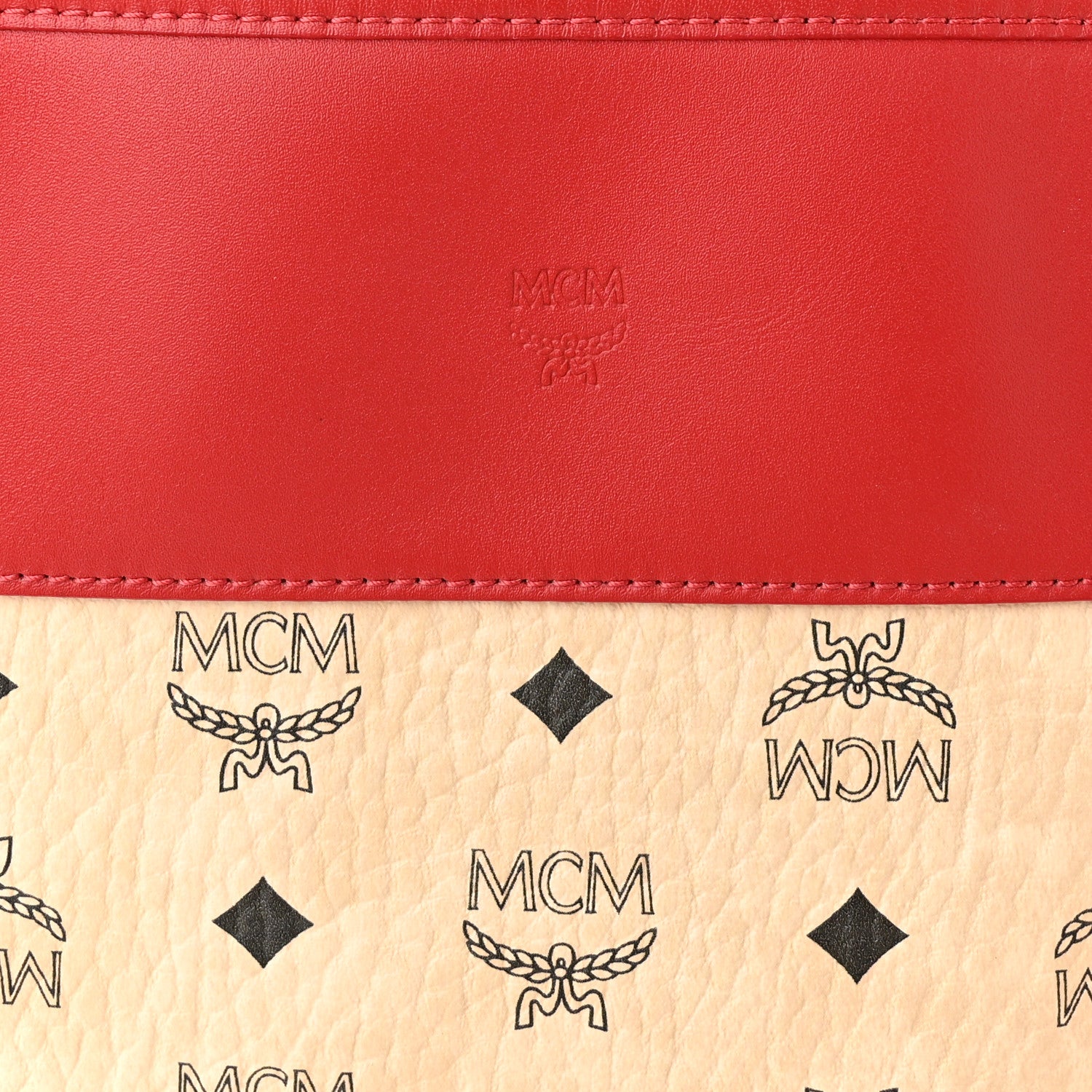 MCM Visetos Shopper Tote Beige Red 9 of 17