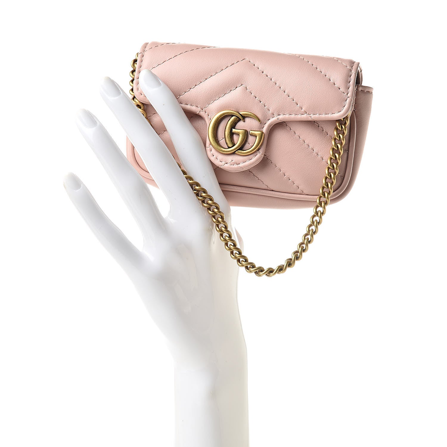 Gucci Calfskin Matelasse Heart GG Marmont 2.0 Coin Purse On A Chain Perfect Pink 2 of 8