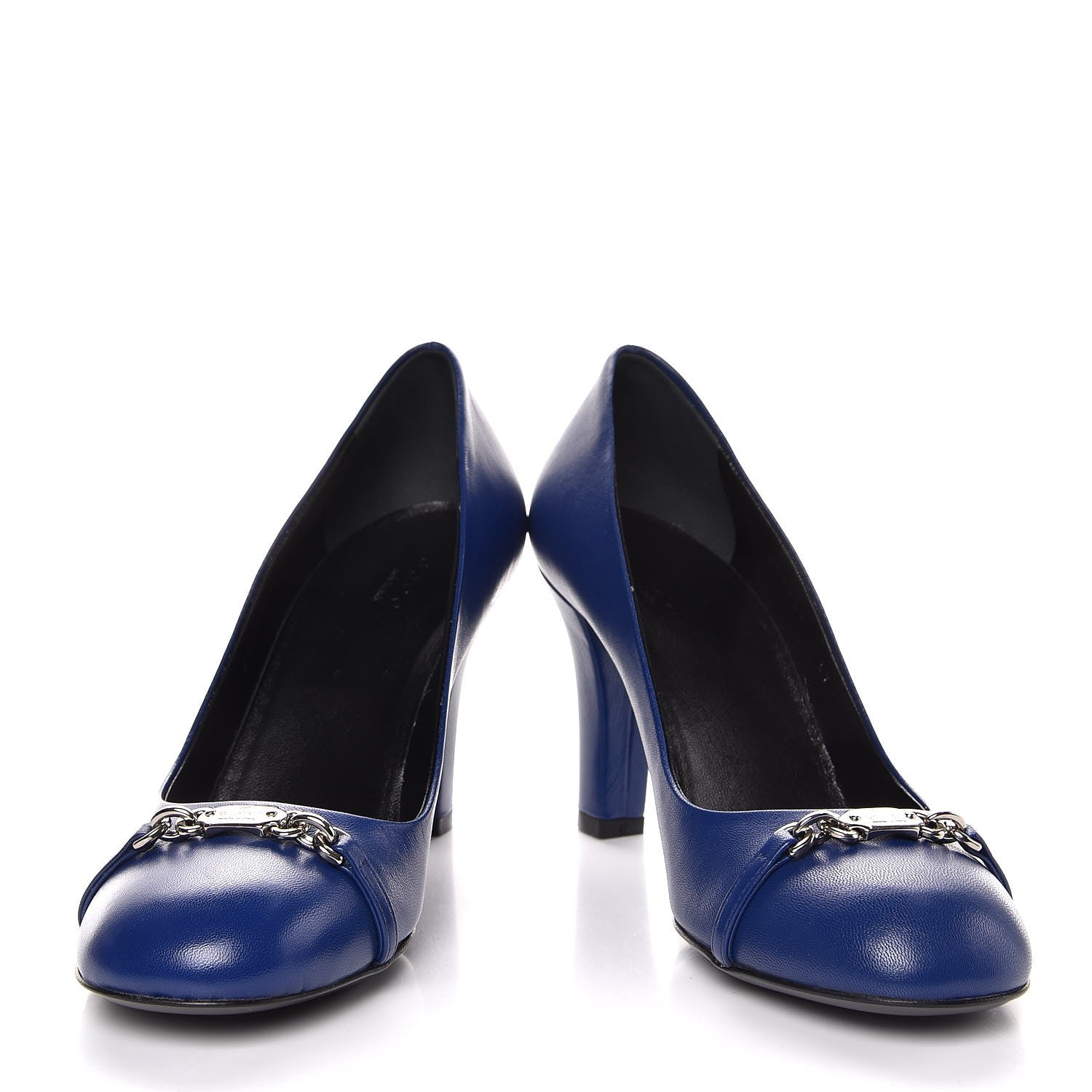 Gucci Nappa Logo Plate Round Toe Pumps 37 Zaffiro 5 of 11