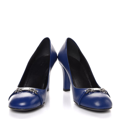 Gucci Nappa Logo Plate Round Toe Pumps 37 Zaffiro 5 of 11