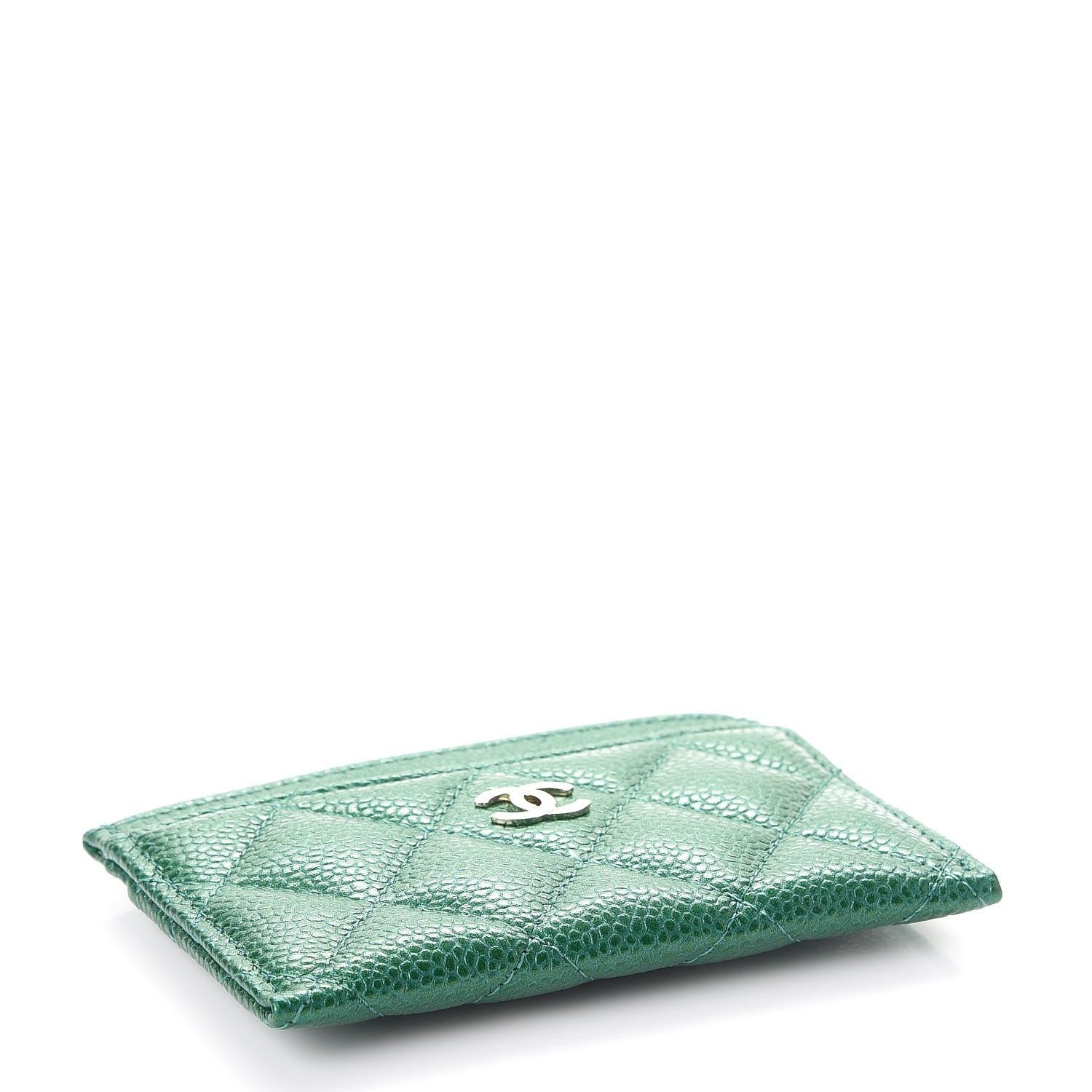 Chanel Metallic Caviar Quilted Card Holder Green 4 of 9