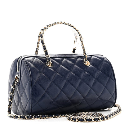 Chanel Caviar Quilted Barrel Clutch With Chain  Navy 3 of 11