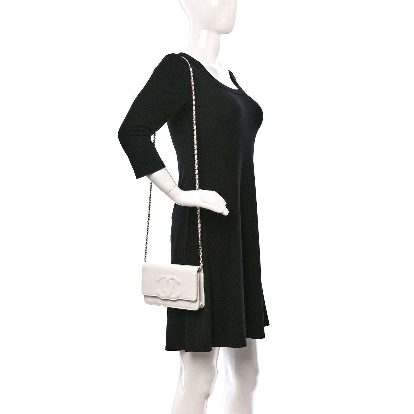 Goatskin Quilted Timeless CC Wallet On Chain WOC White
