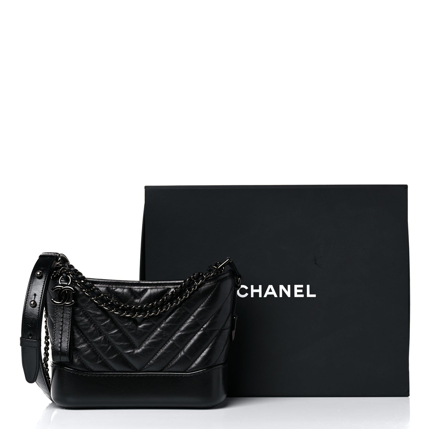 Aged Calfskin Chevron Quilted Small Gabrielle Hobo So Black