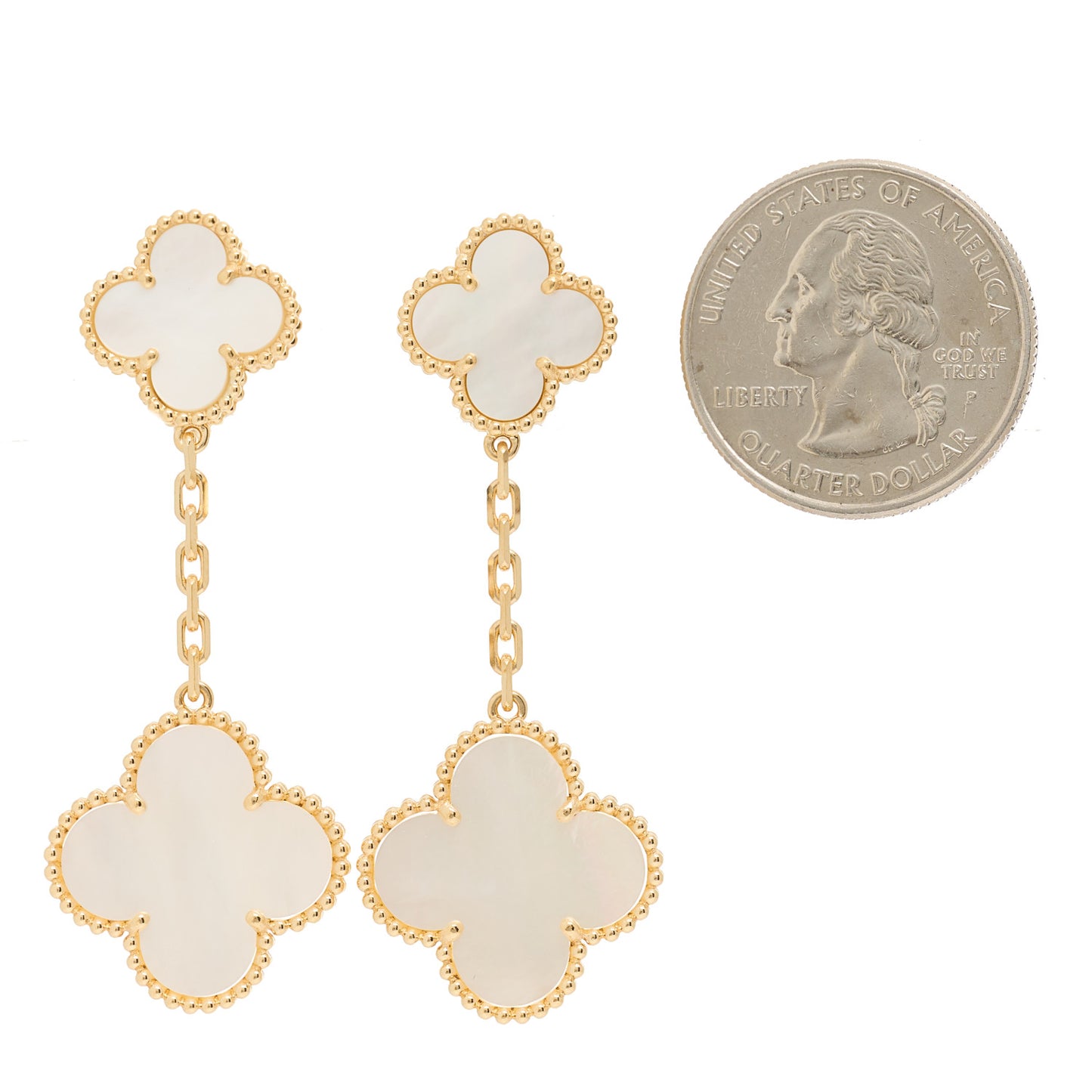 18K Yellow Gold Mother of Pearl 2 Motifs Magic Alhambra Earrings