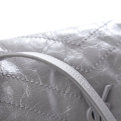 Saint Laurent Crinkled Calfskin Matelasse Monogram Medium Niki Chain Satchel Light Gray 11 of 12