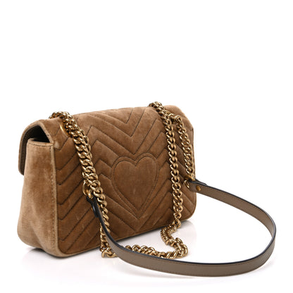 Gucci Velvet Matelasse Medium GG Marmont Shoulder Bag Taupe 3 of 10