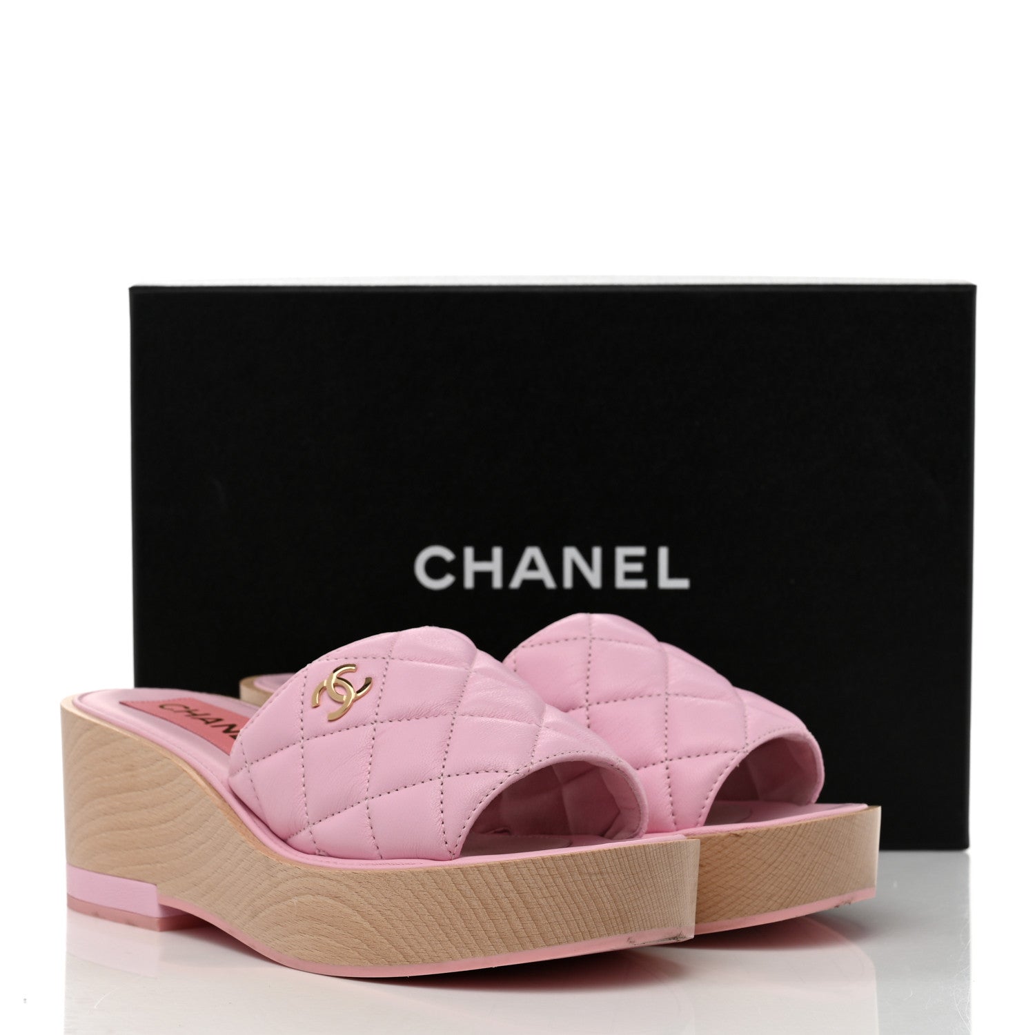 Chanel Lambskin Quilted CC Slip On Platform Sandals 38 Pink 10 of 10