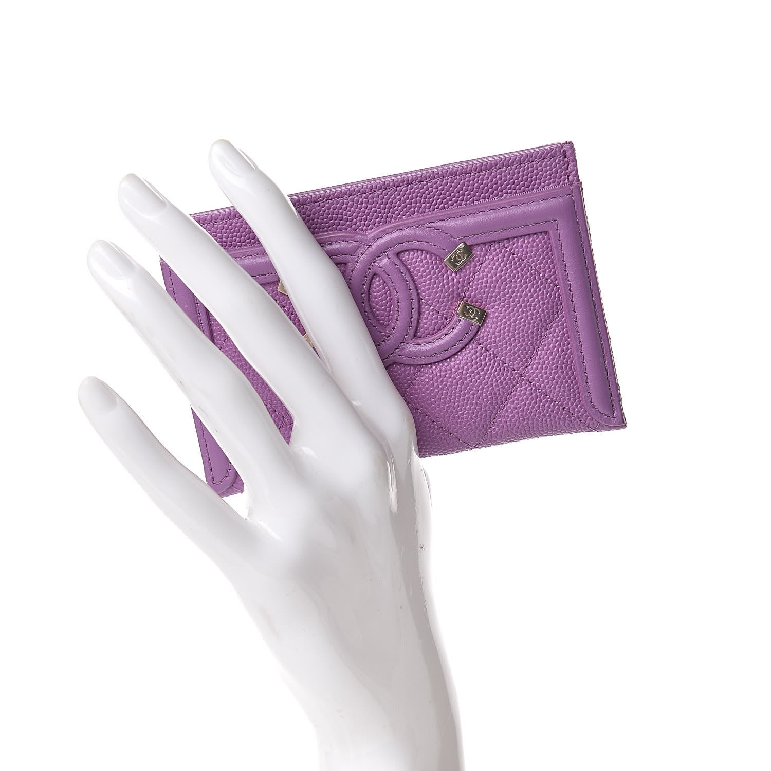 Chanel Caviar Quilted Filigree Card Holder Purple 2 of 9