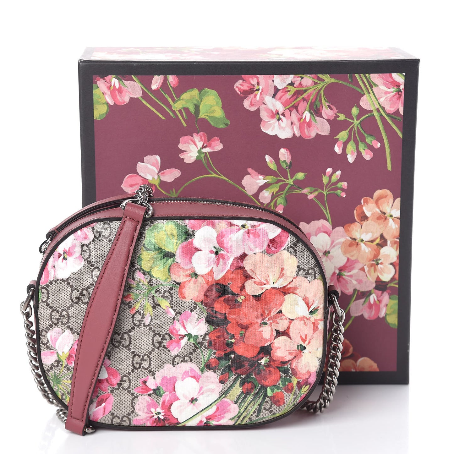 GG Supreme Monogram Blooms Mini Chain Shoulder Bag Beige Multicolor Dry Rose