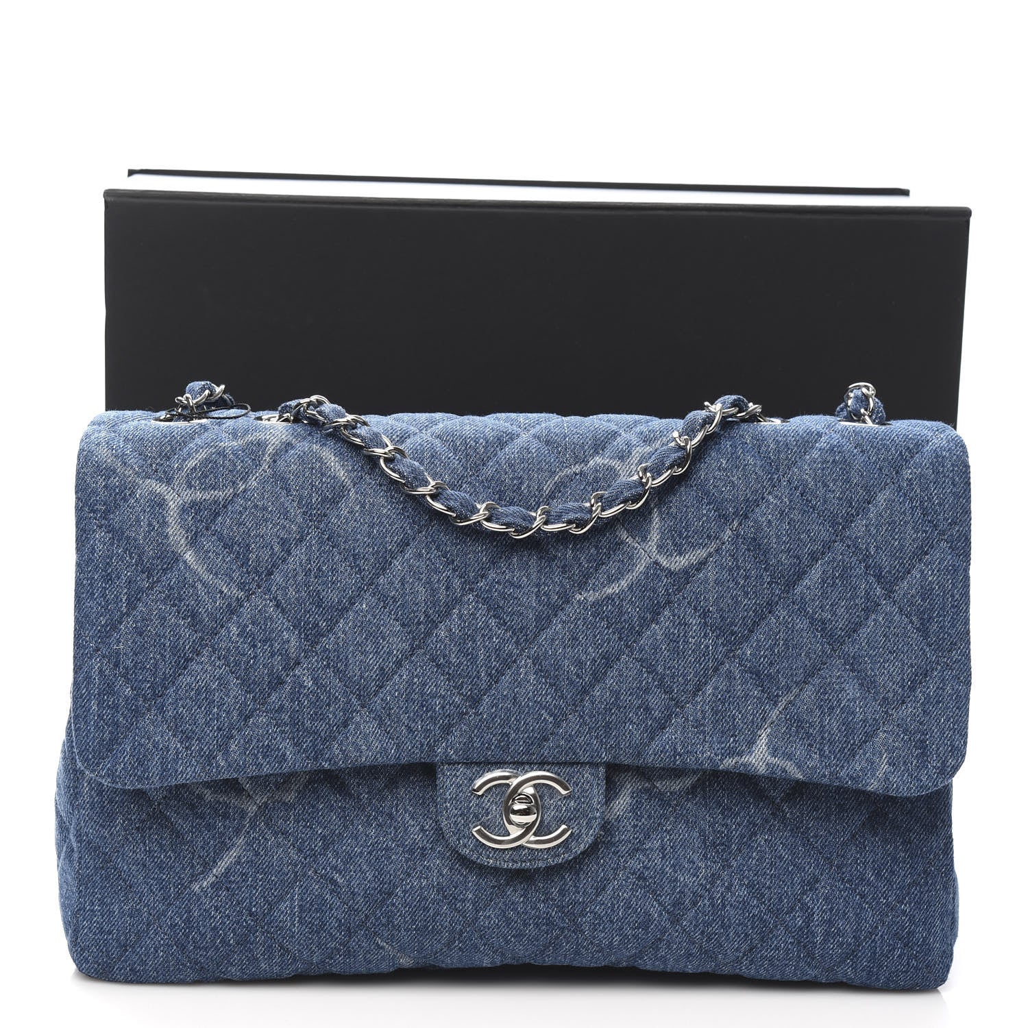 Chanel Denim Quilted CC Print Jumbo Single Flap Blue 11 of 11