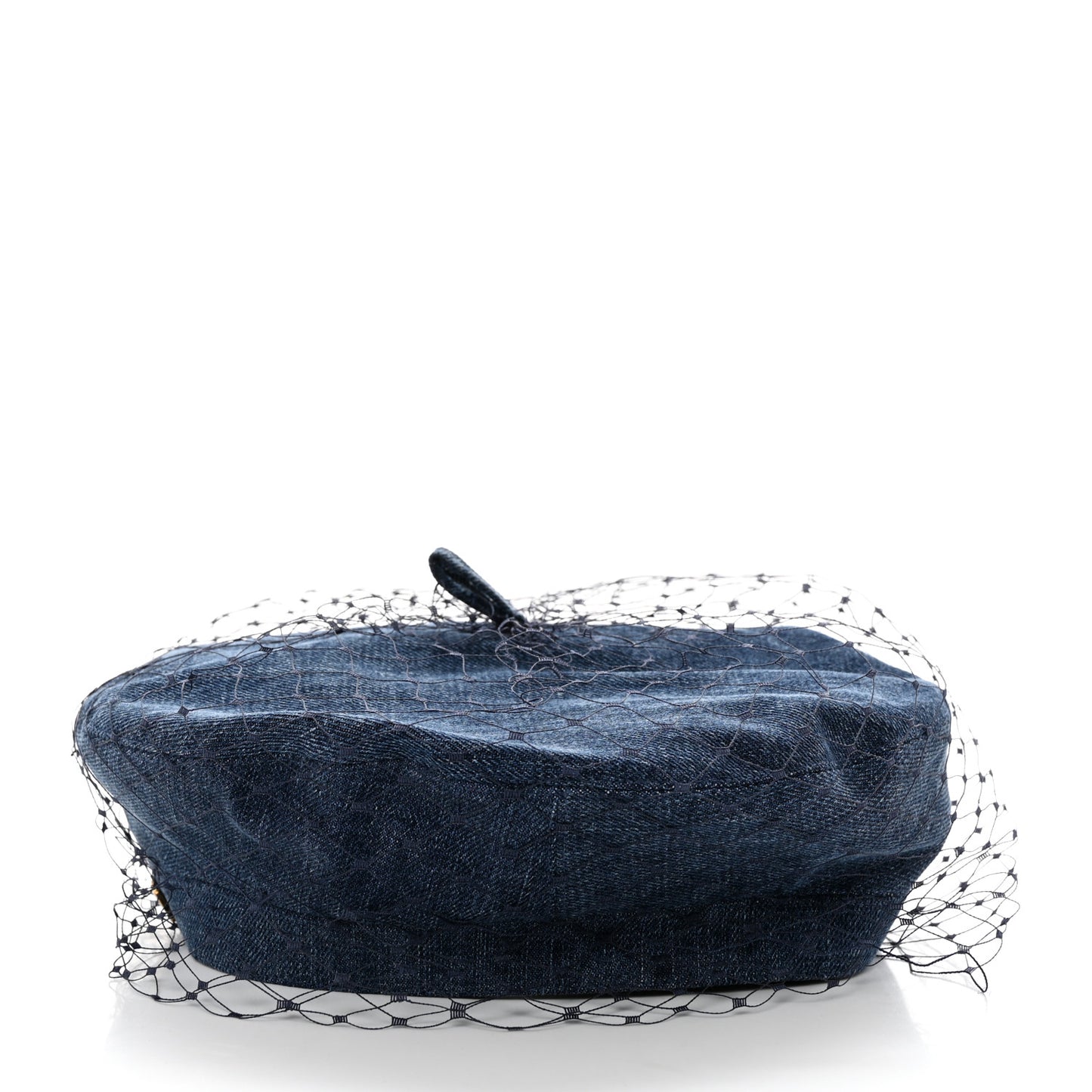 Cotton Denim Arty Beret Cap With Veil 58 Blue