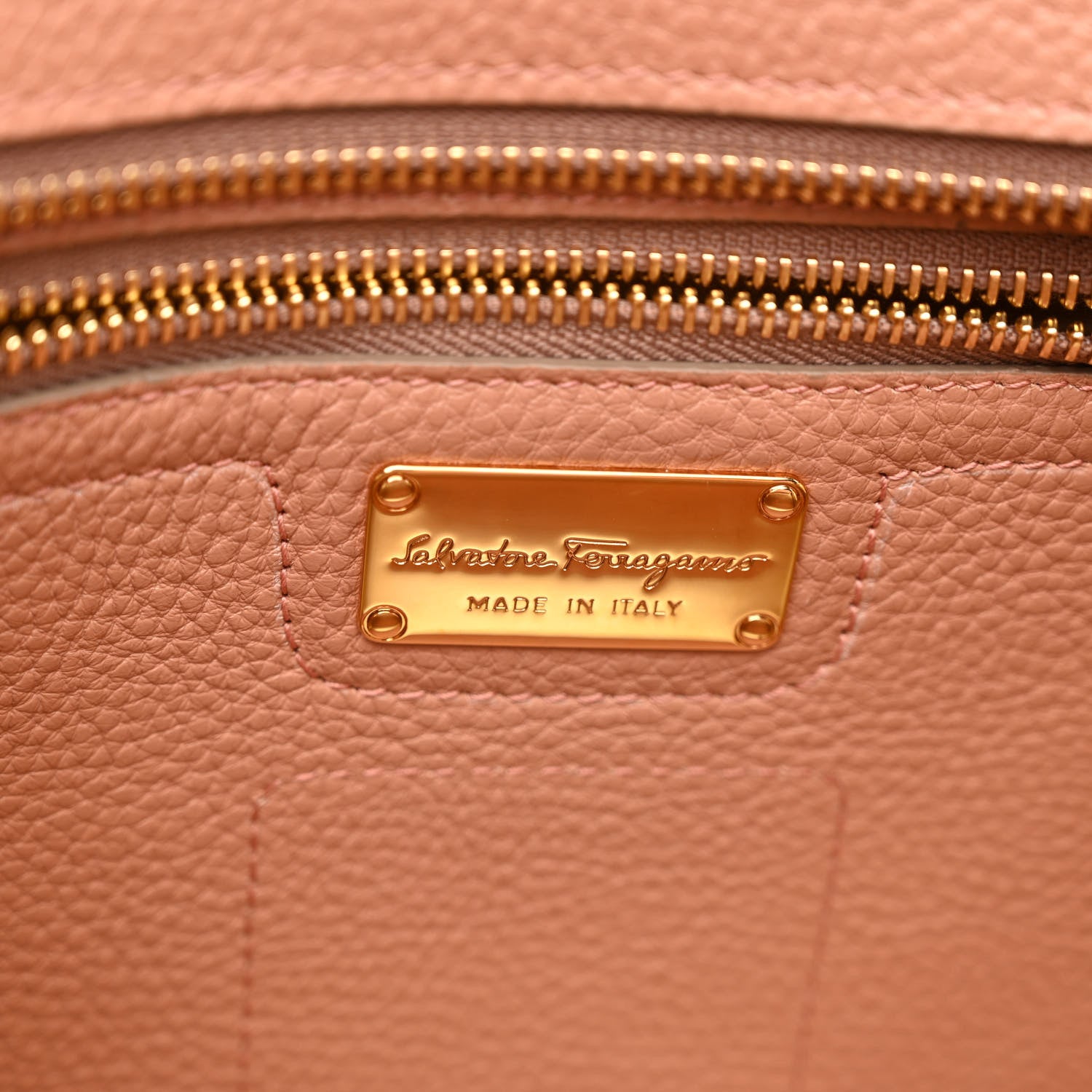 Salvatore Ferragamo Grained Calfskin Double Handle Small Amy Tote Beige Pink Gold 6 of 9