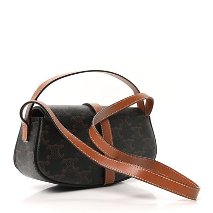 Celine Triomphe Canvas Calfskin Tabou Clutch on Strap Tan 3 of 9