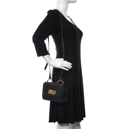 Miu Miu Goatskin Madras Miu Logo Shoulder Bag Black 2 of 8