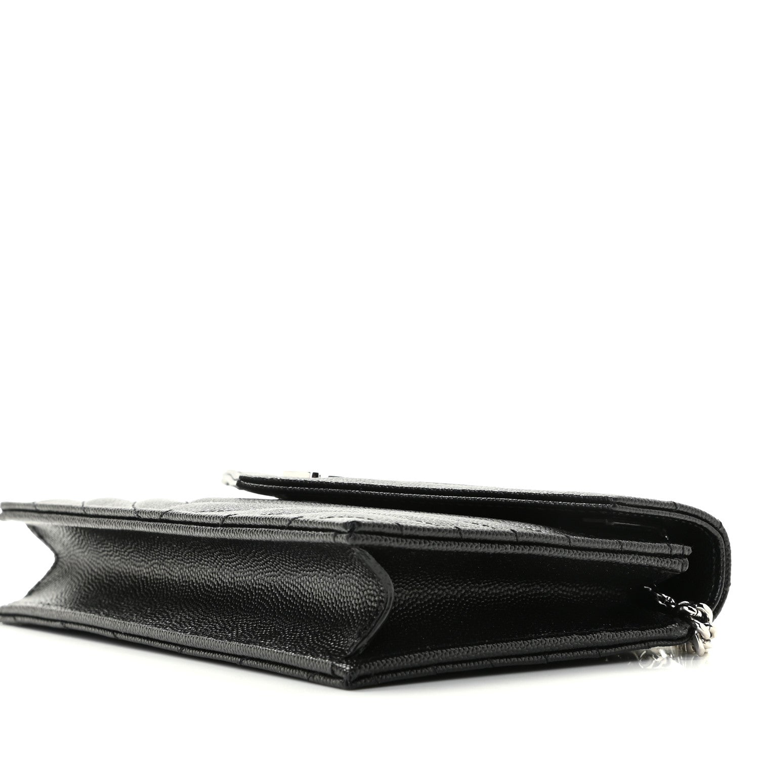 Saint Laurent Grain De Poudre Matelasse Chevron Monogram Envelope Chain Wallet Black 5 of 7