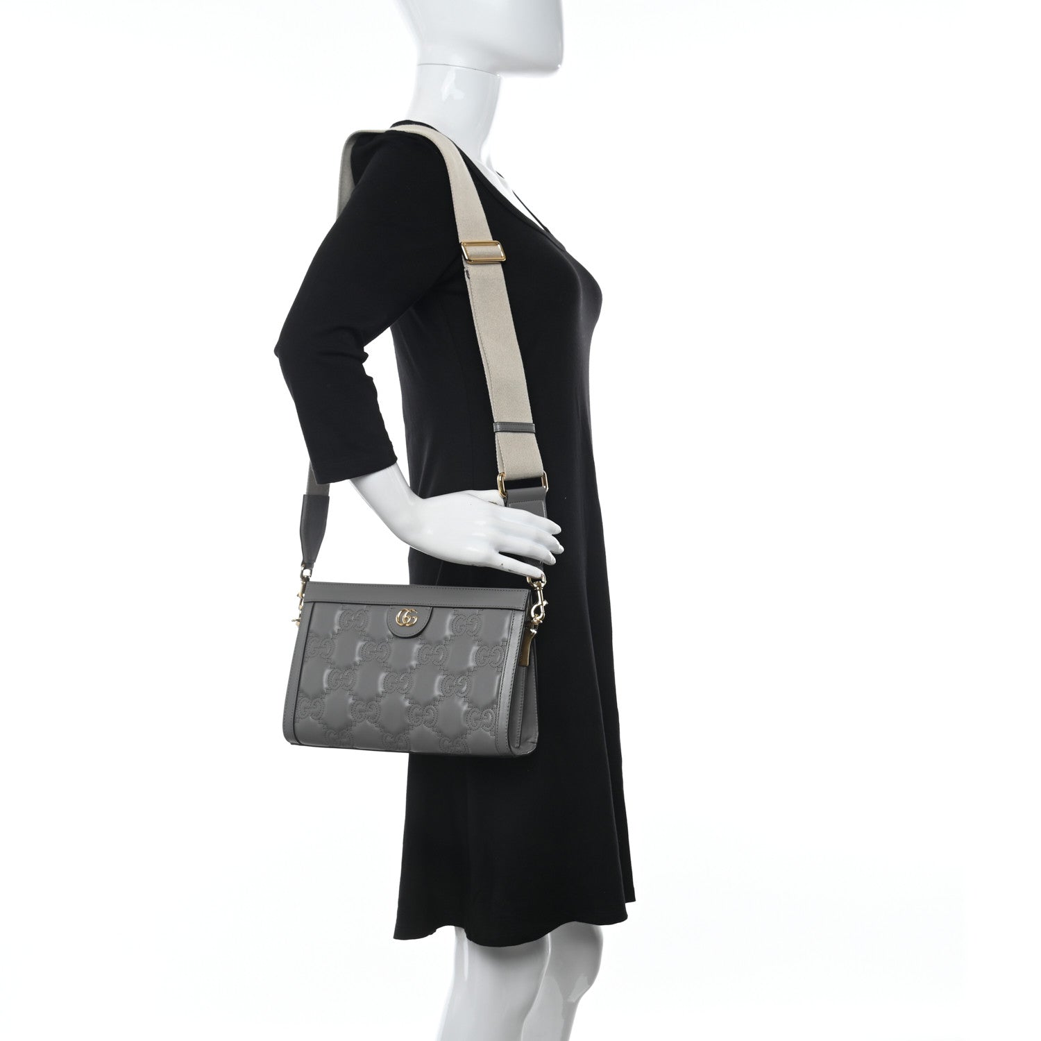Gucci Calfskin GG Matelasse Small Slim Chain Shoulder Bag Dusty Grey Natural 2 of 11