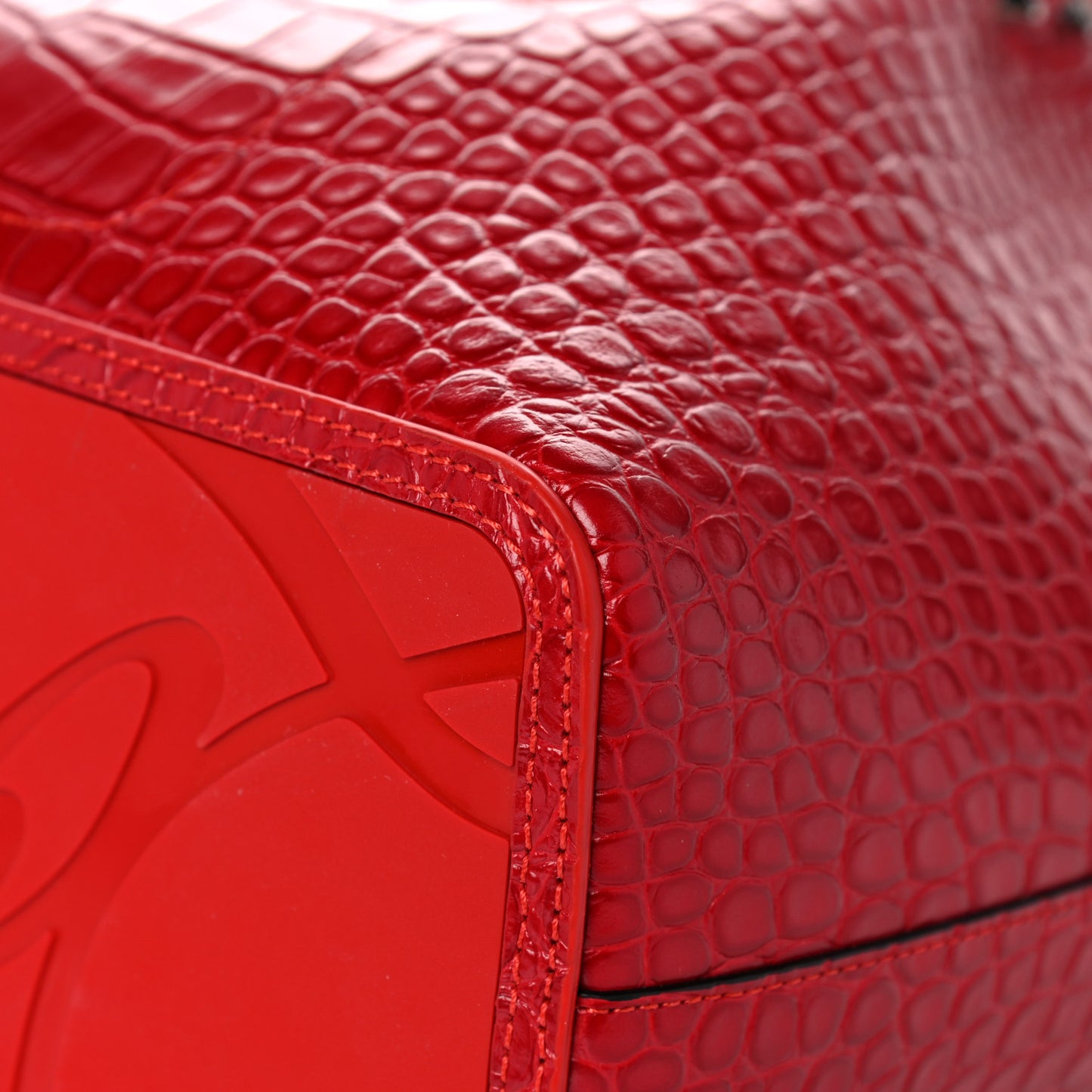 Crocodile Embossed Calfskin Spiked Small Cabarock Shopper Tote Red