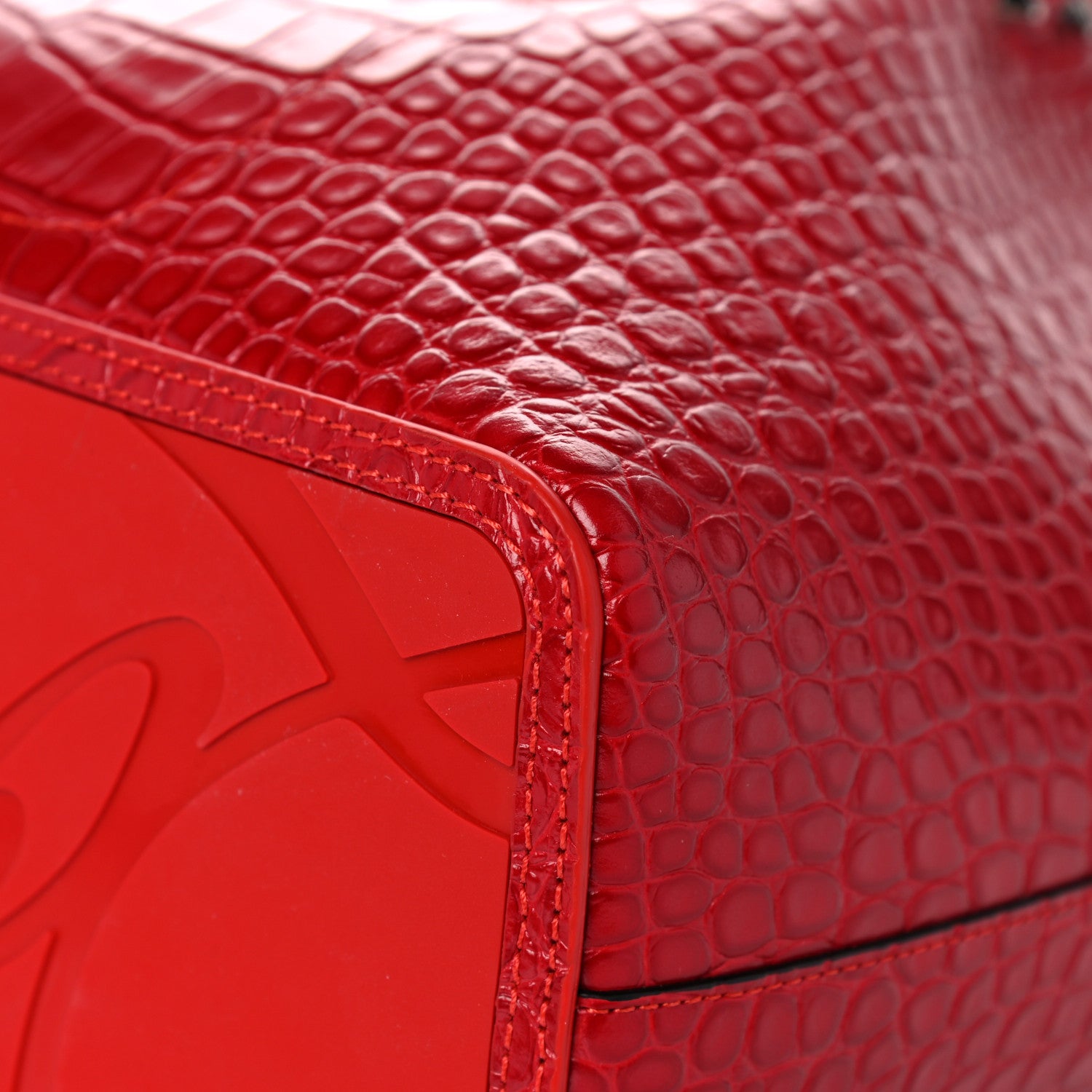 Christian Louboutin Crocodile Embossed Calfskin Spiked Small Cabarock Shopper Tote Red 11 of 13