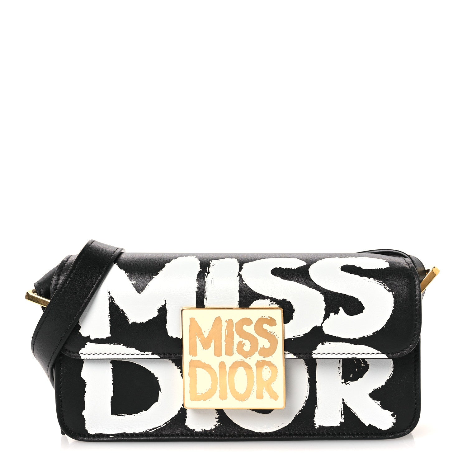 Christian Dior Calfskin Graffiti Printed Miss Dior Flap Black White 1 of 15
