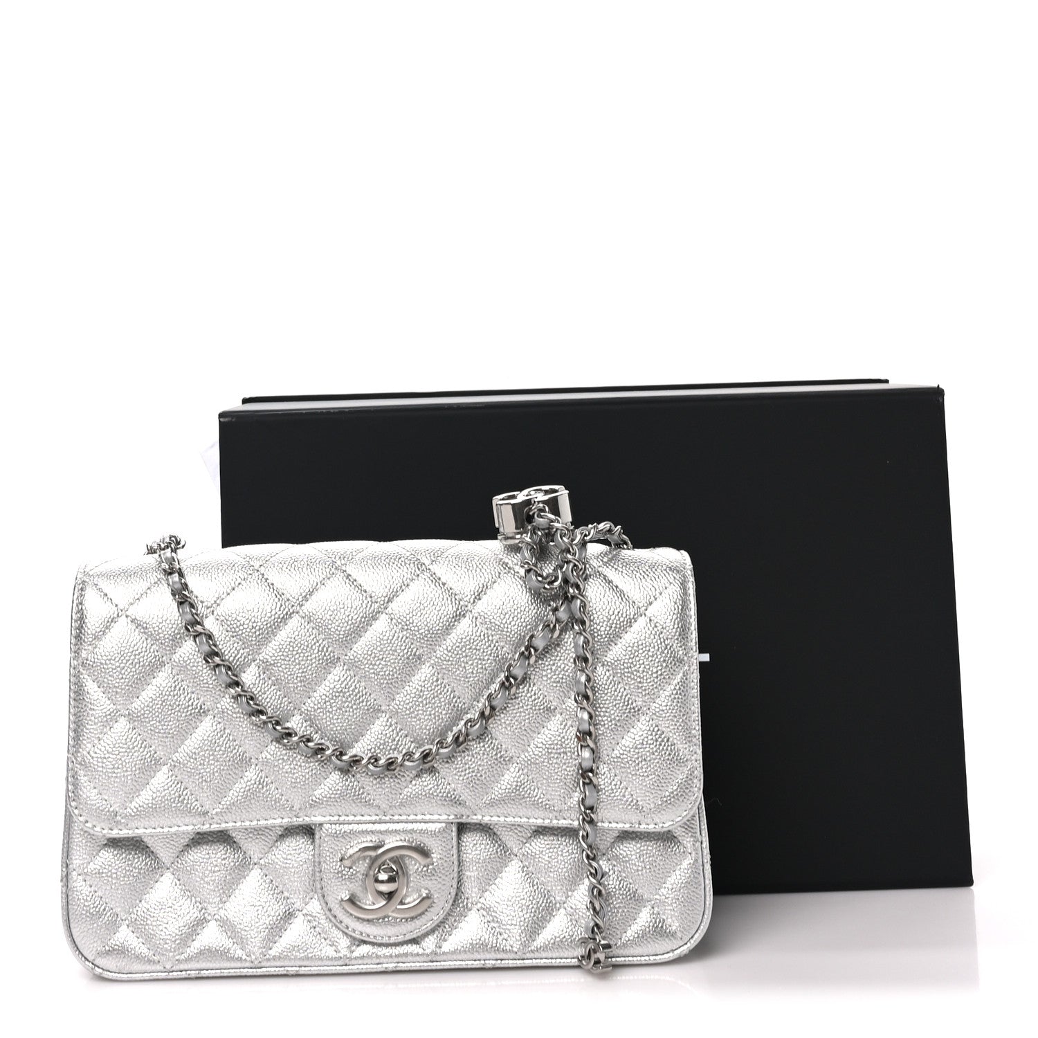 Chanel Metallic Caviar Quilted Medium CC Slide Flap Silver 10 of 10