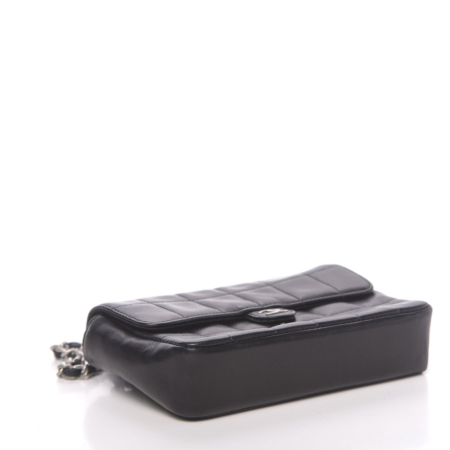 Lambskin Quilted Chocolate Bar Chain Belt Bag Clutch Black