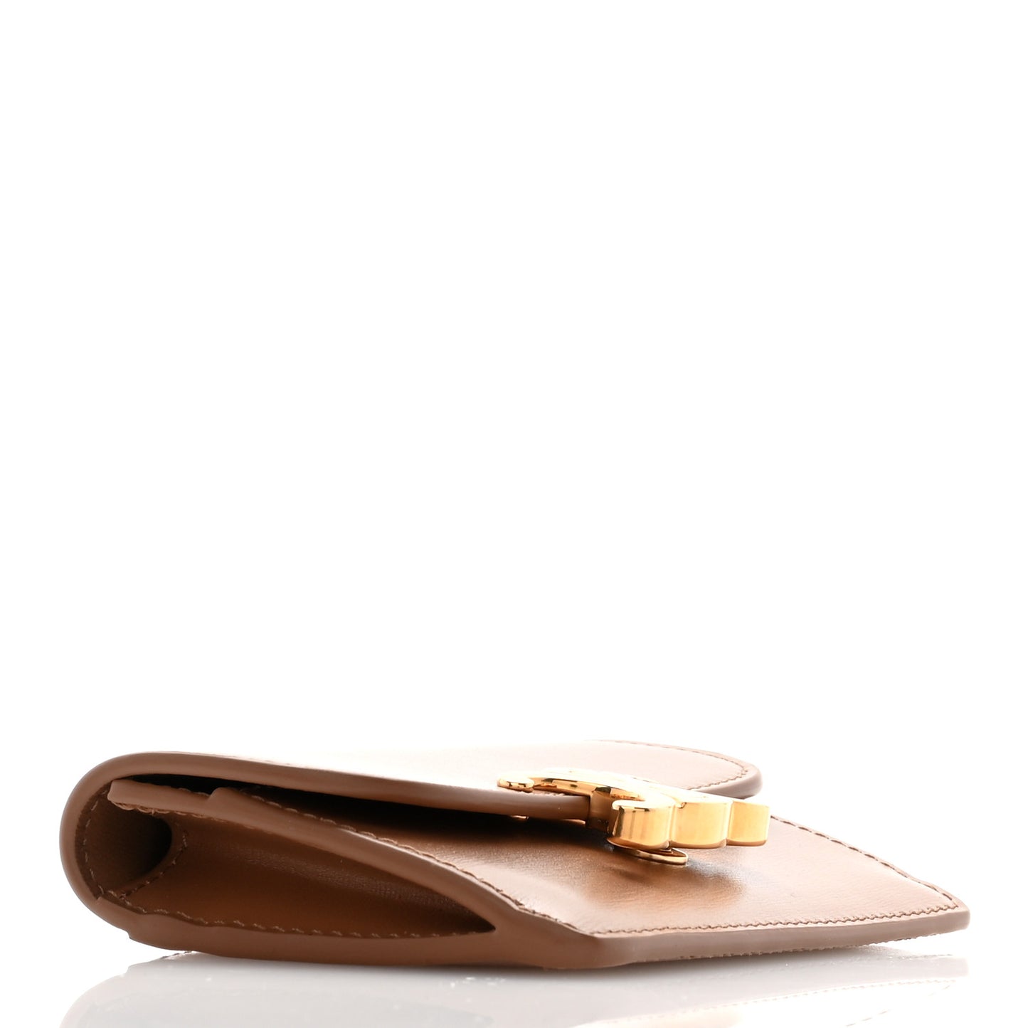 Shiny Calfskin Triomphe Flap Card Holder Bronze