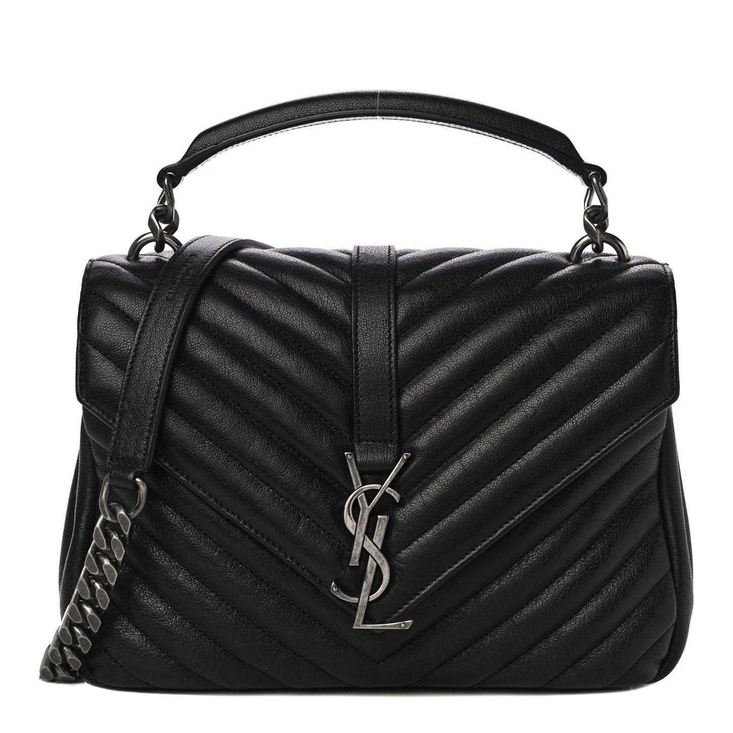 Sheepskin Matelasse Chevron Monogram Medium College Bag Black