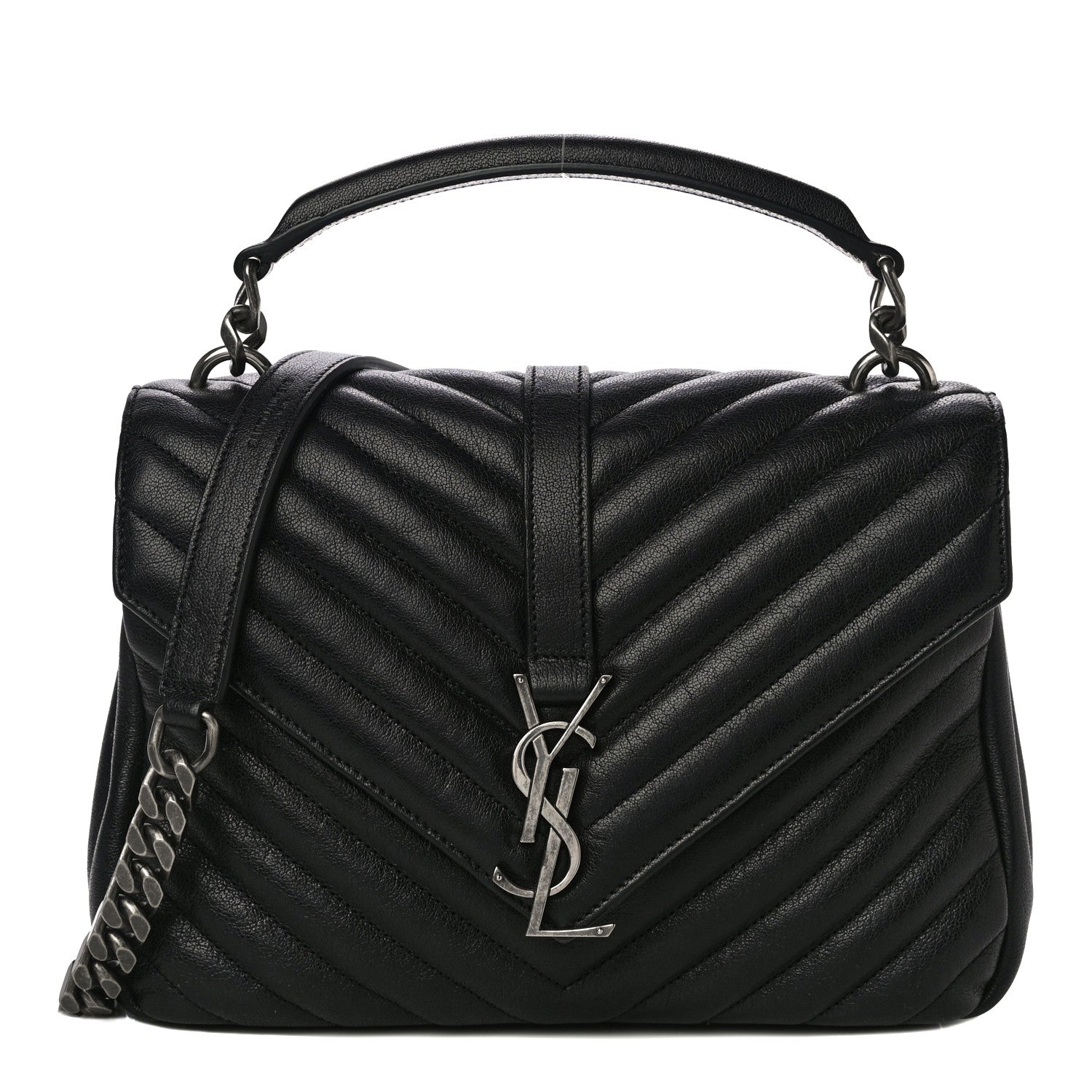 Saint Laurent Sheepskin Matelasse Chevron Monogram Medium College Bag Black 1 of 10