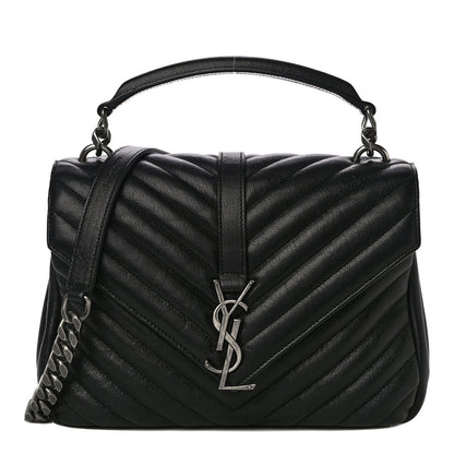 Saint Laurent Sheepskin Matelasse Chevron Monogram Medium College Bag Black 1 of 10