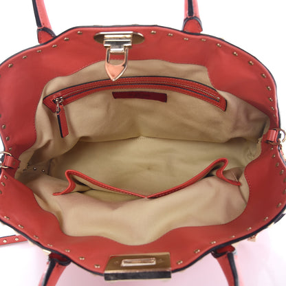 Valentino Garavani Vitello Rockstud Dome Satchel Deep Coral 6 of 16