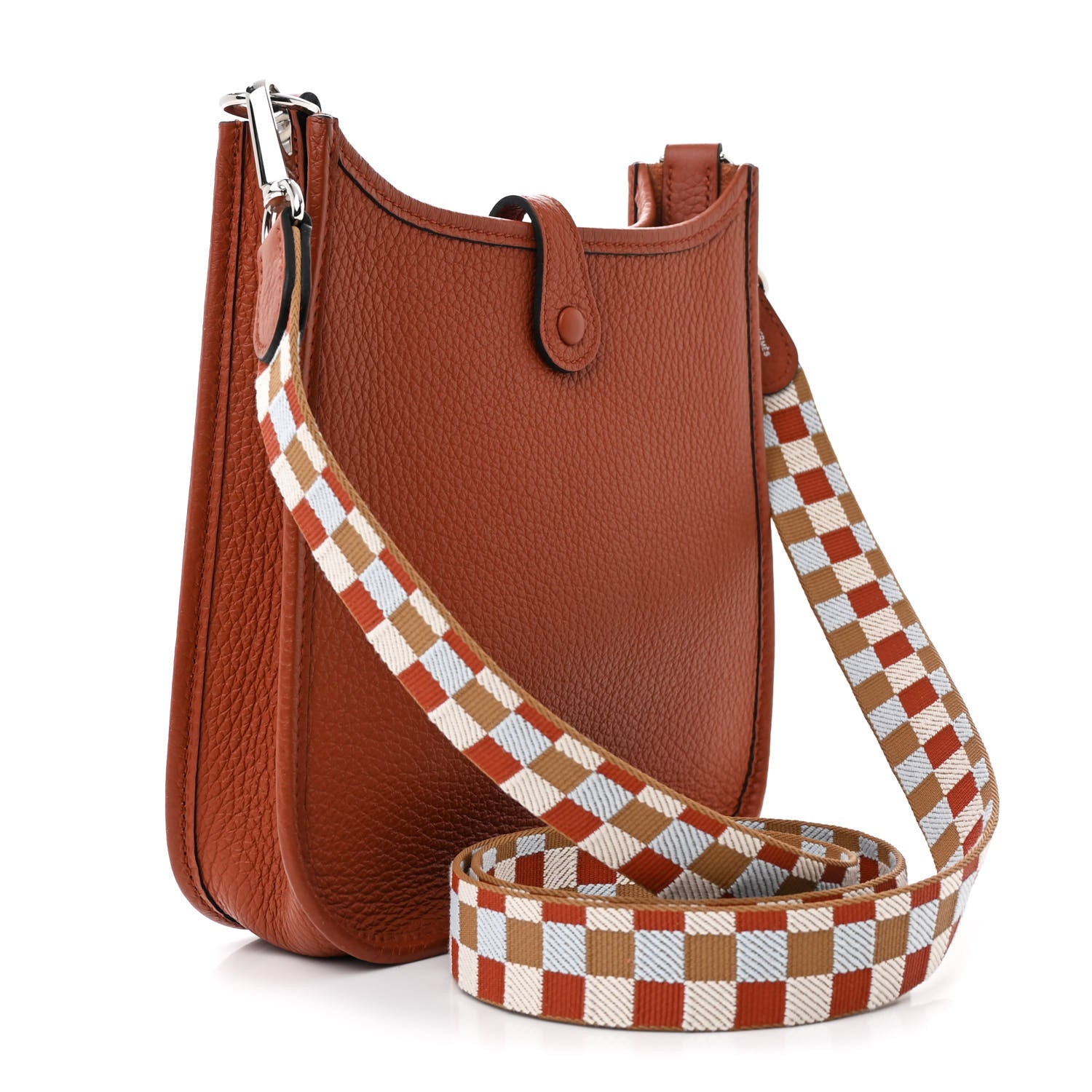 Hermes Taurillon Clemence Maxi Quadrille Evelyne TPM Cuivre Chai Nata Bleu Brume 3 of 11