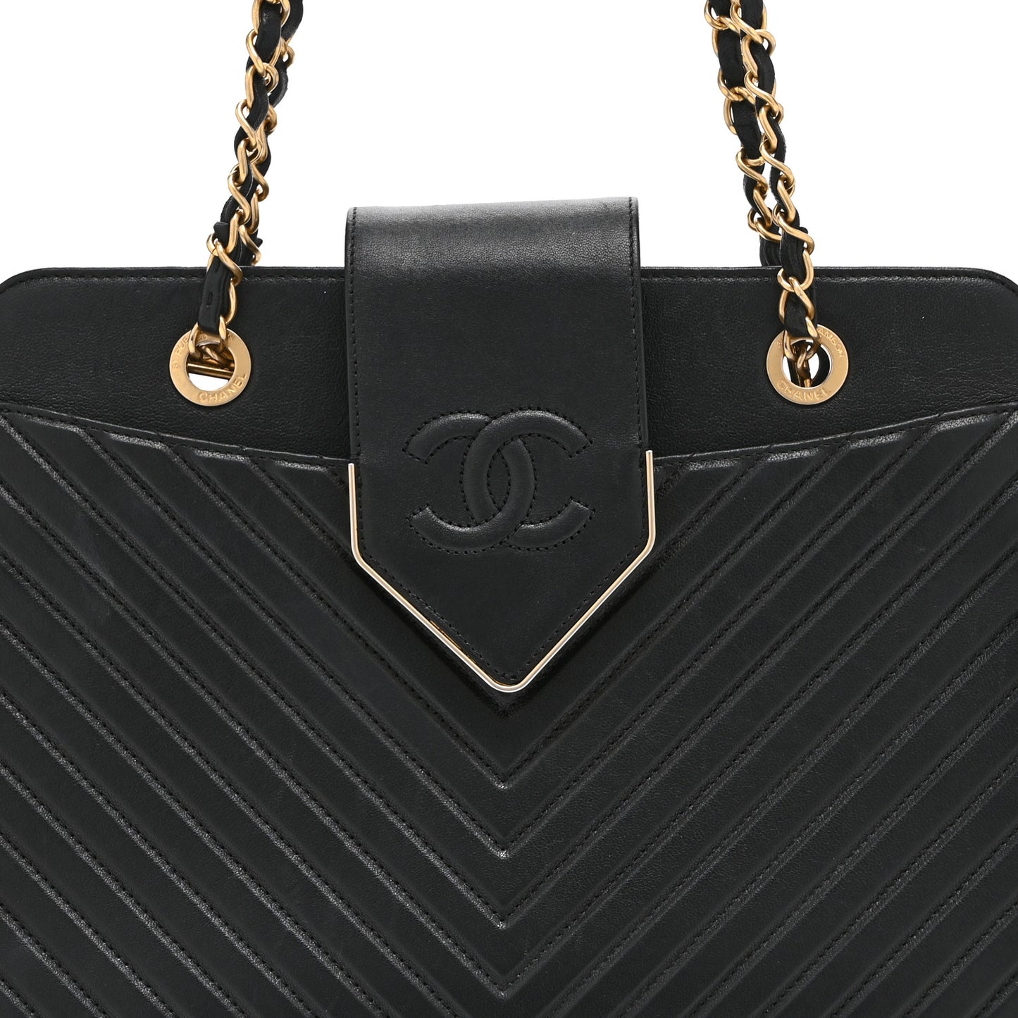 Shiny Sheepskin Chevron Quilted Collar and Tie Flap Black