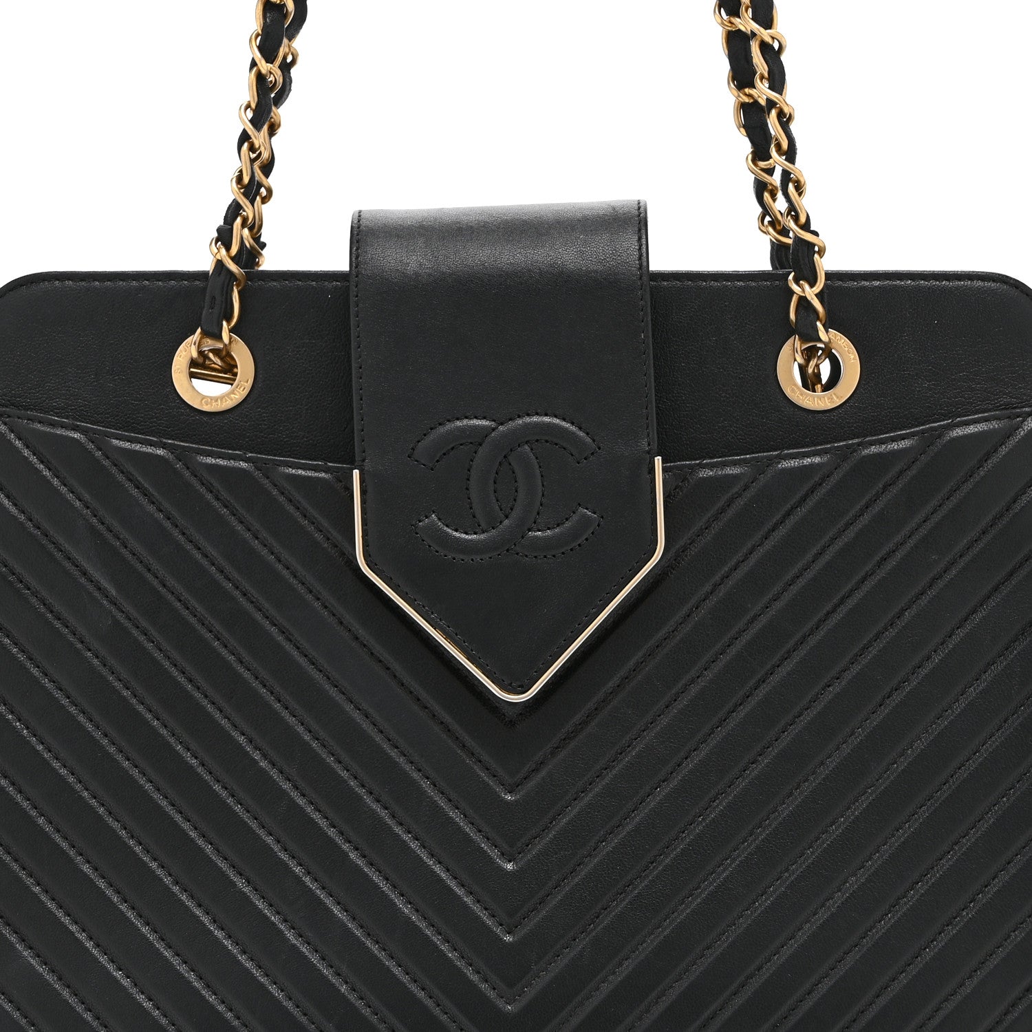 Chanel Shiny Sheepskin Chevron Quilted Collar and Tie Flap Black 8 of 10